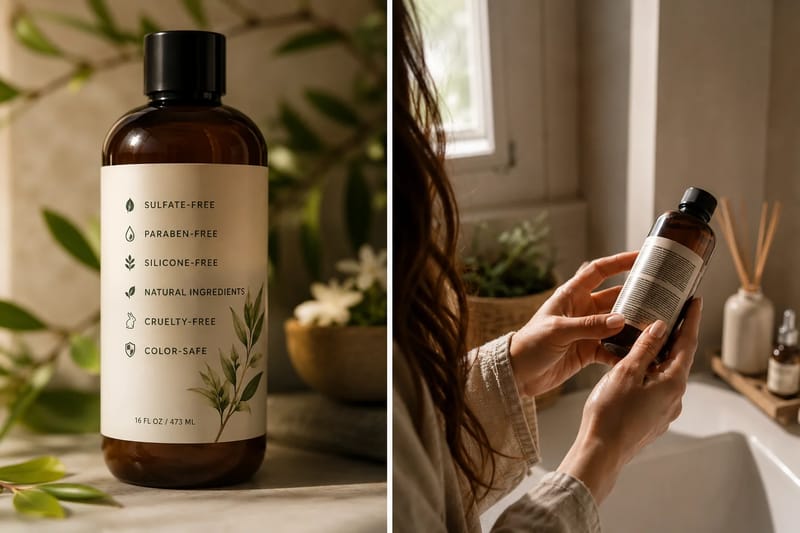 Reading the ingredients list on the back of a bottle